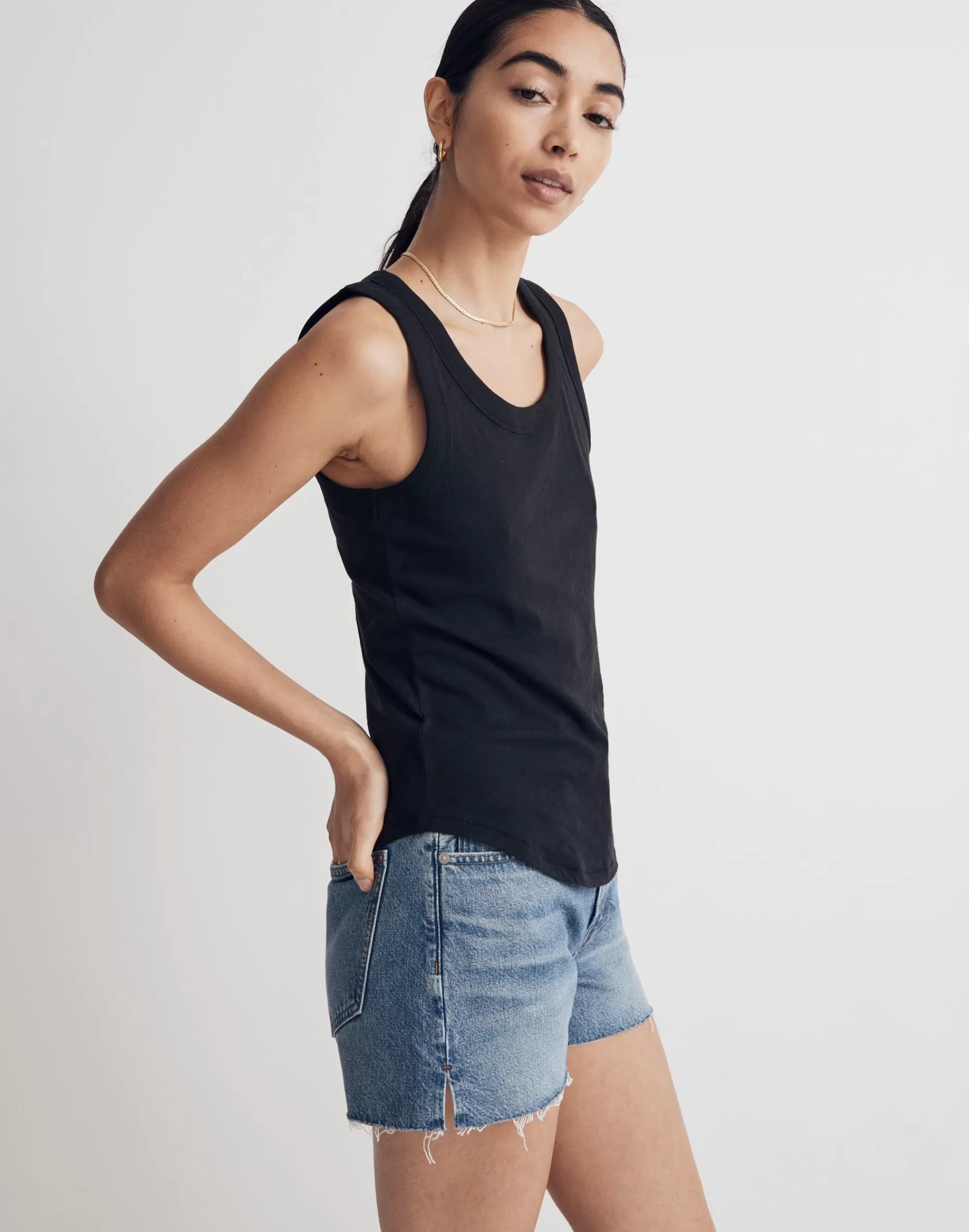 Madewell Tees>Whisper Cotton Scoopneck Tank Top True Black