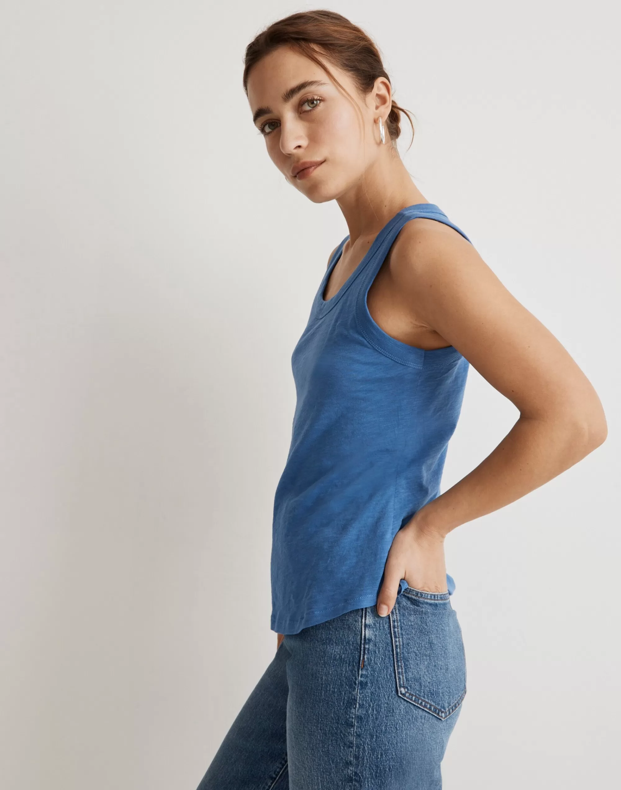 Madewell Tees>Whisper Cotton Scoopneck Tank Top Hermitage Blue