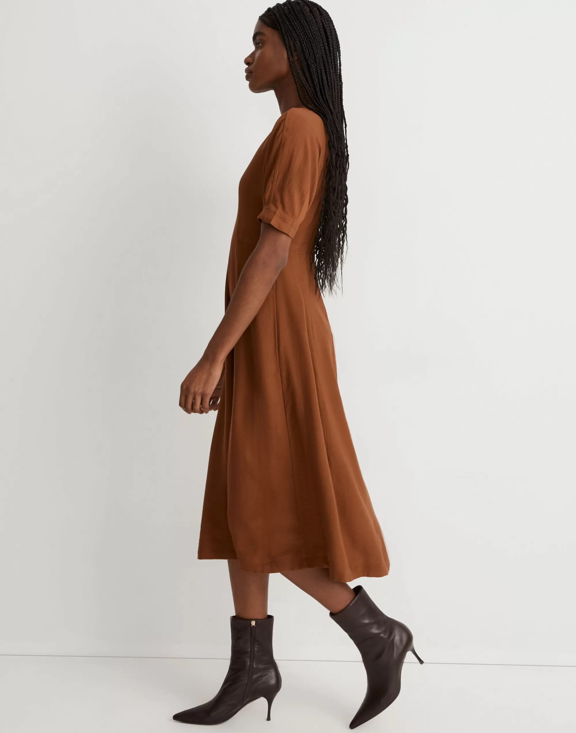 Madewell Dresses>Wide V-Neck Seamed Midi Dress Cinnamon Stick