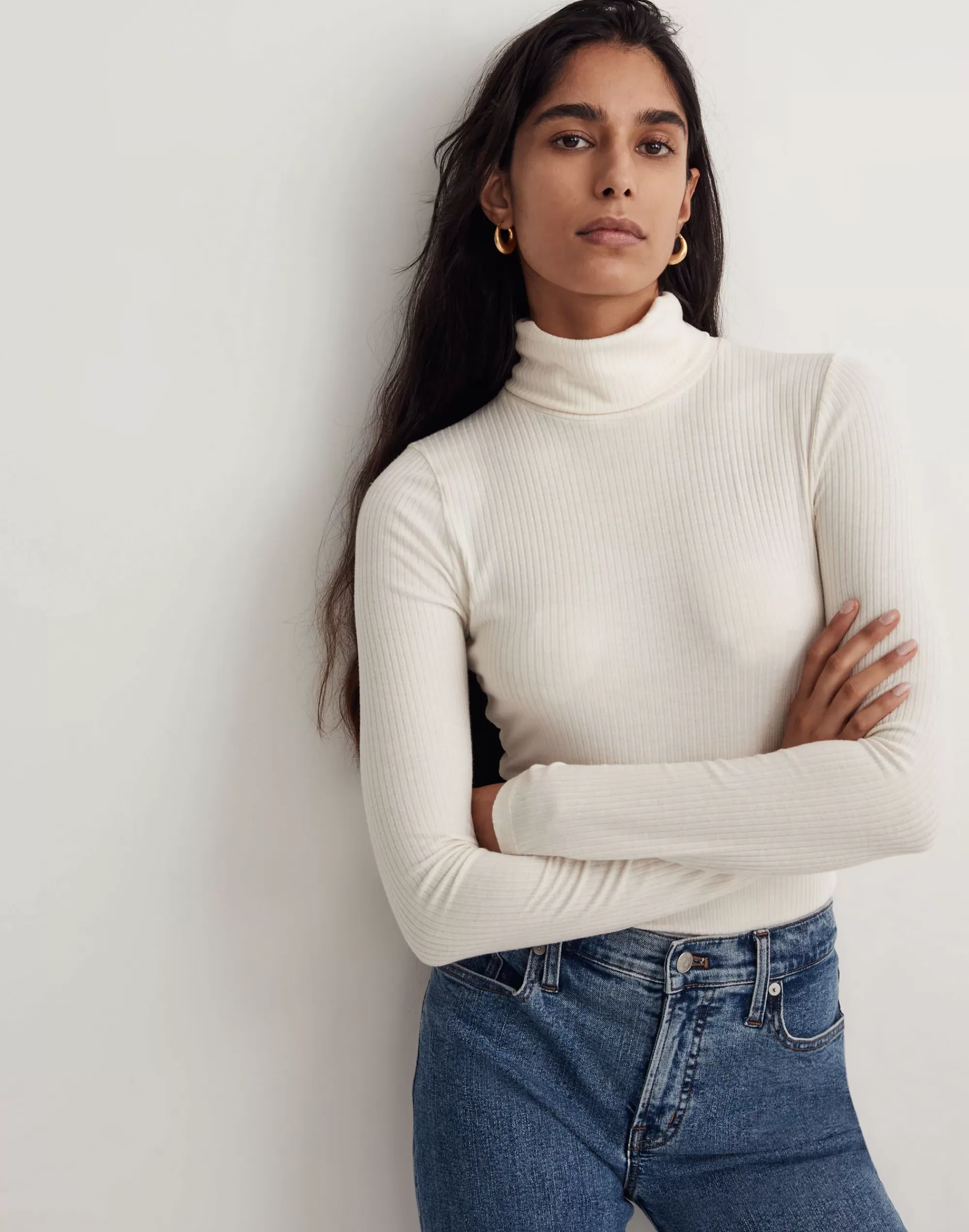 Madewell Tees>Women's Ribbed Turtleneck Top | Antique Cream