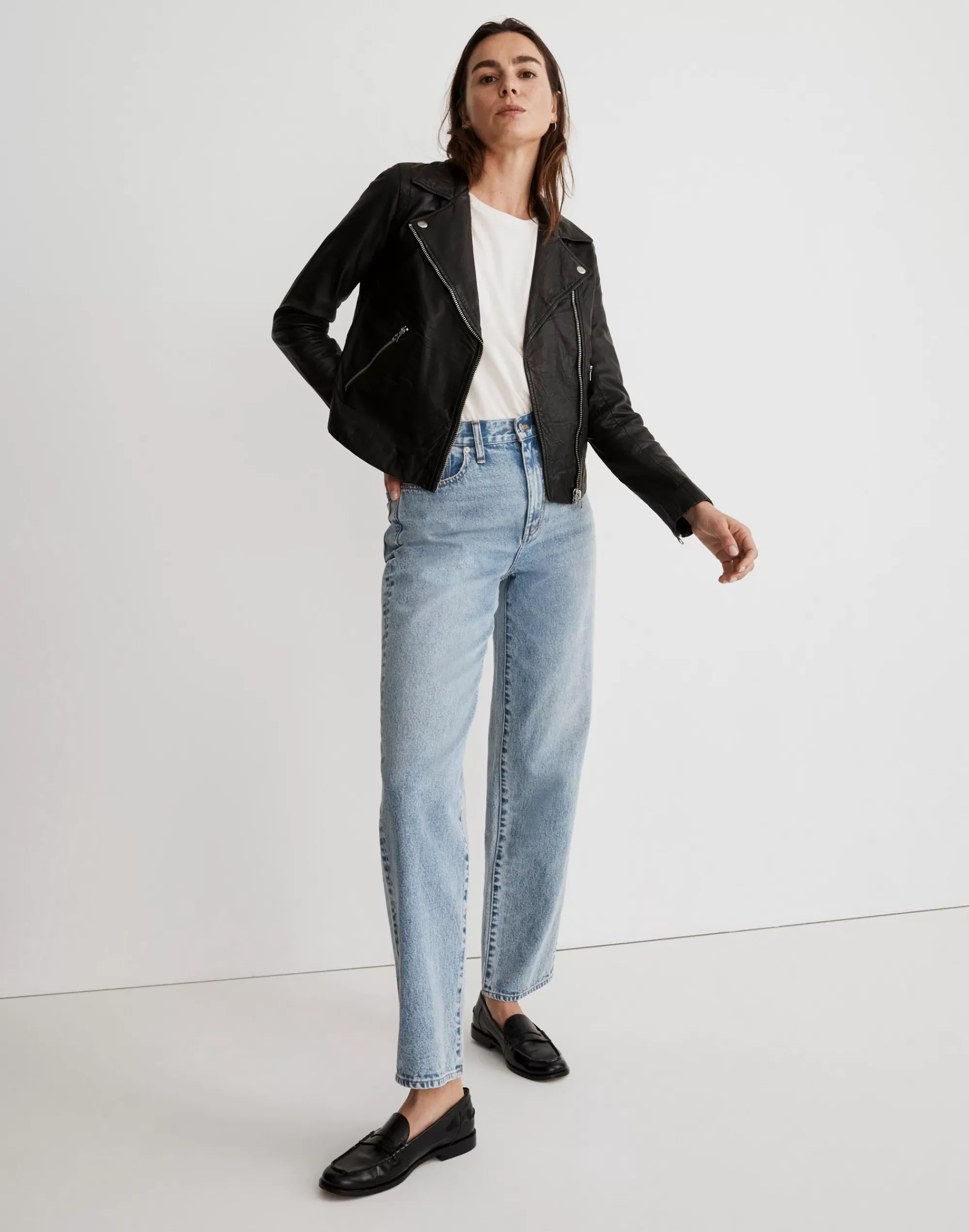 Madewell Jackets>Women's Washed Leather Motorcycle Jacket | True Black