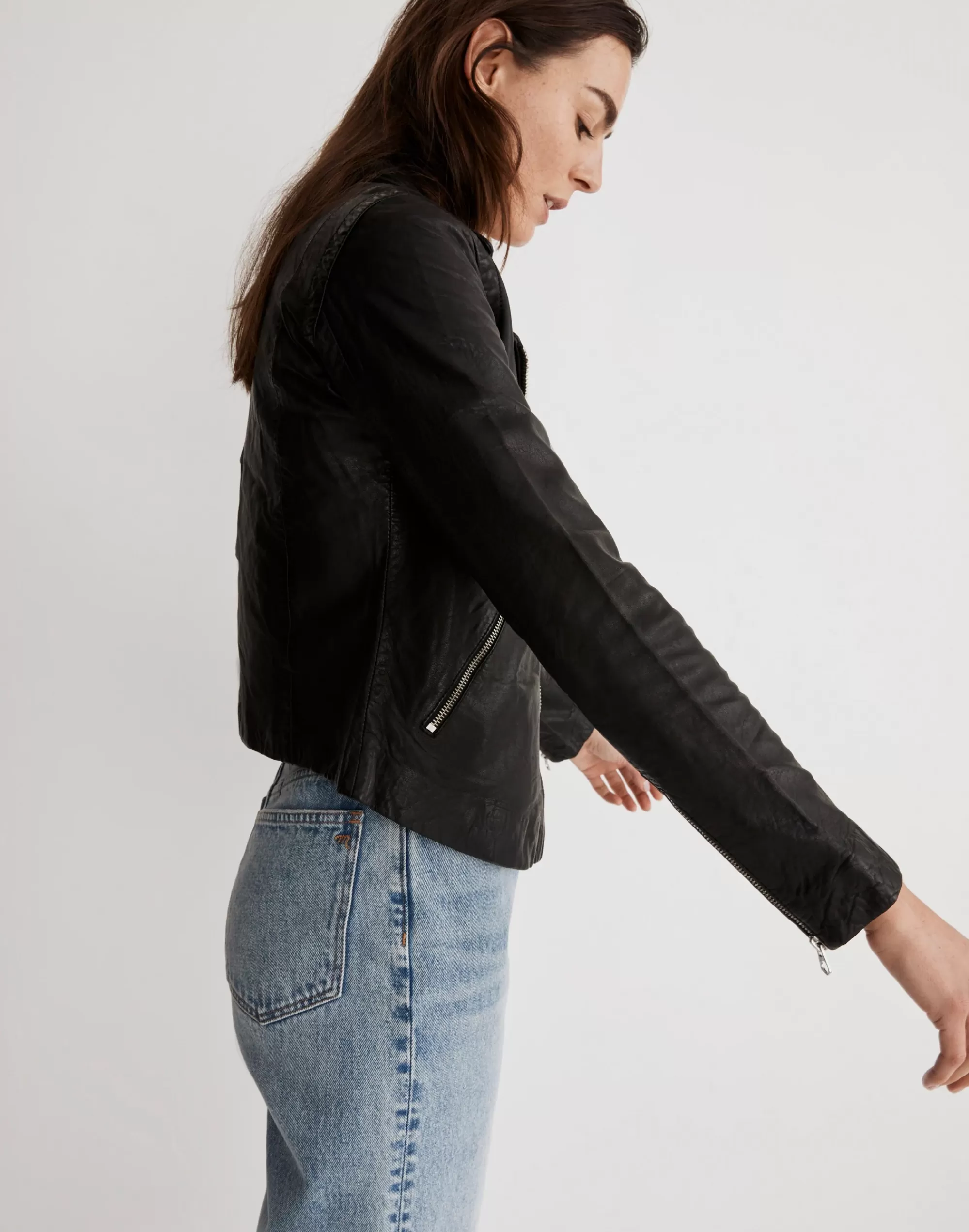 Madewell Jackets>Women's Washed Leather Motorcycle Jacket | True Black