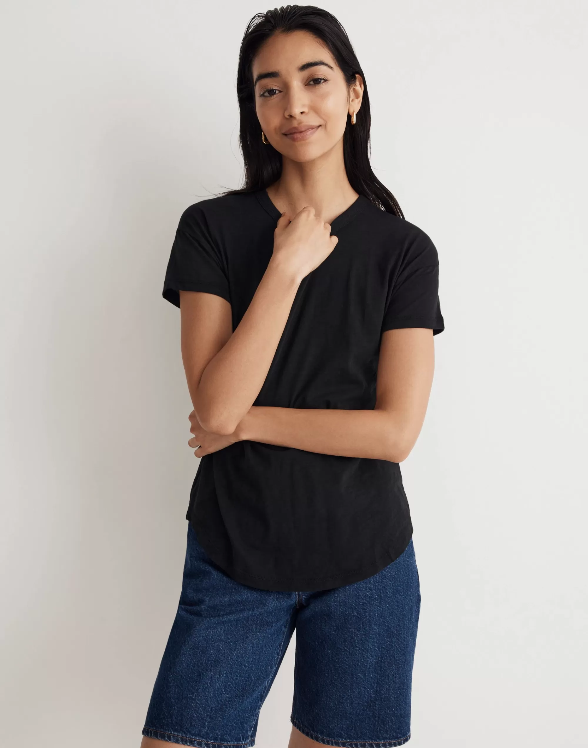 Madewell Tees>Women's Whisper Cotton Rib-Crewneck Tee | True Black