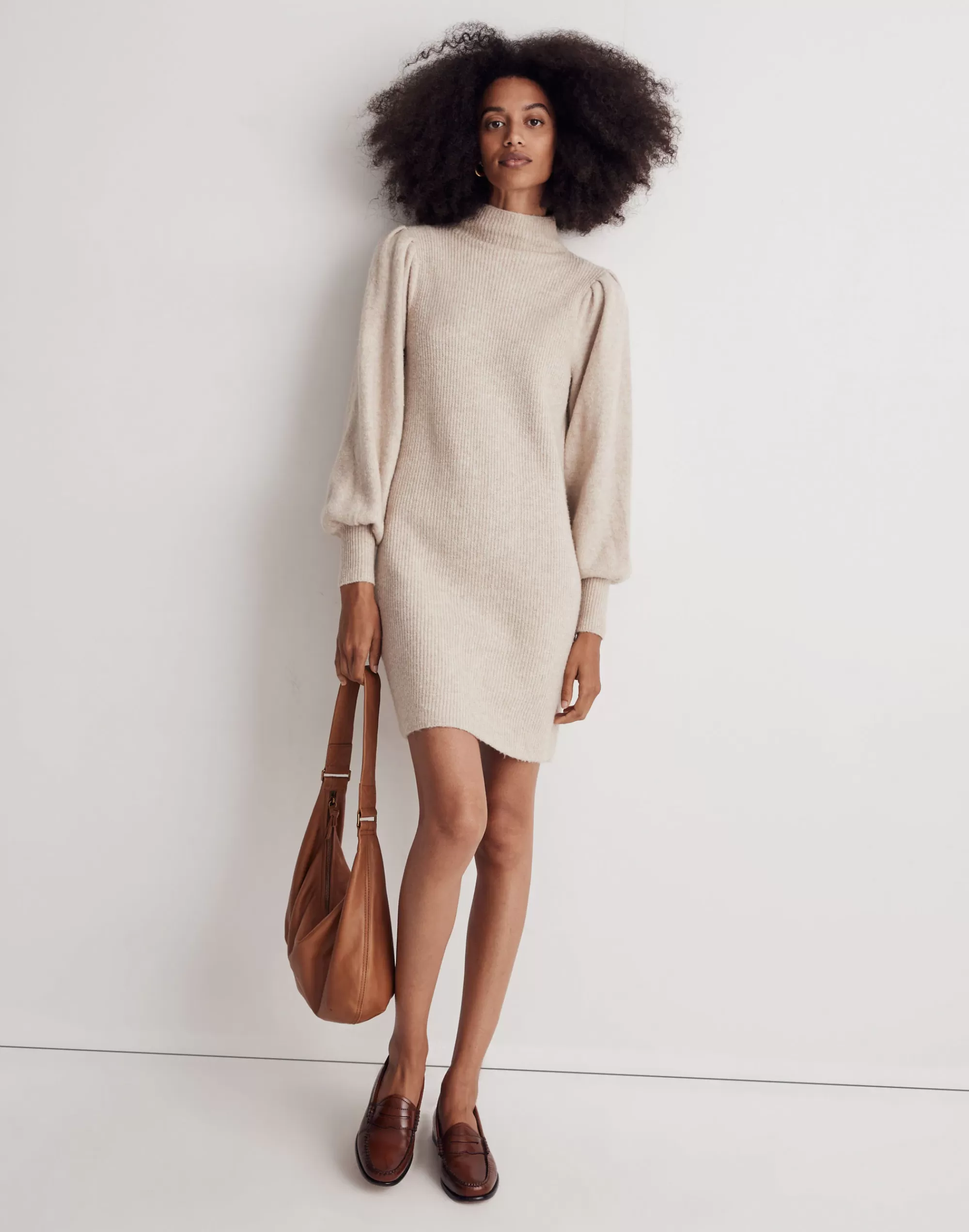 Madewell Dresses>Wool-Blend Turtleneck Midi Dress Hthr Stone