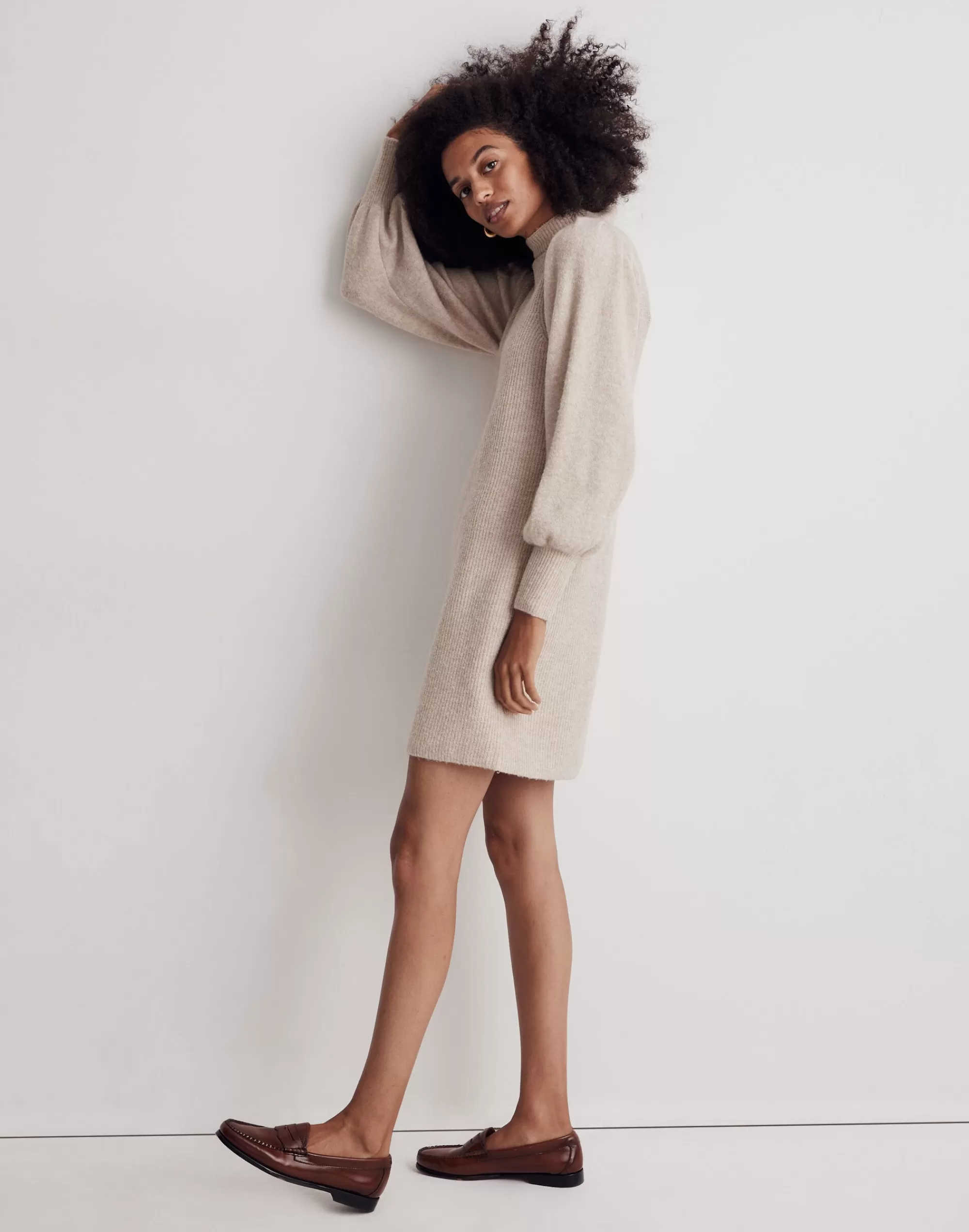 Madewell Dresses>Wool-Blend Turtleneck Midi Dress Hthr Stone