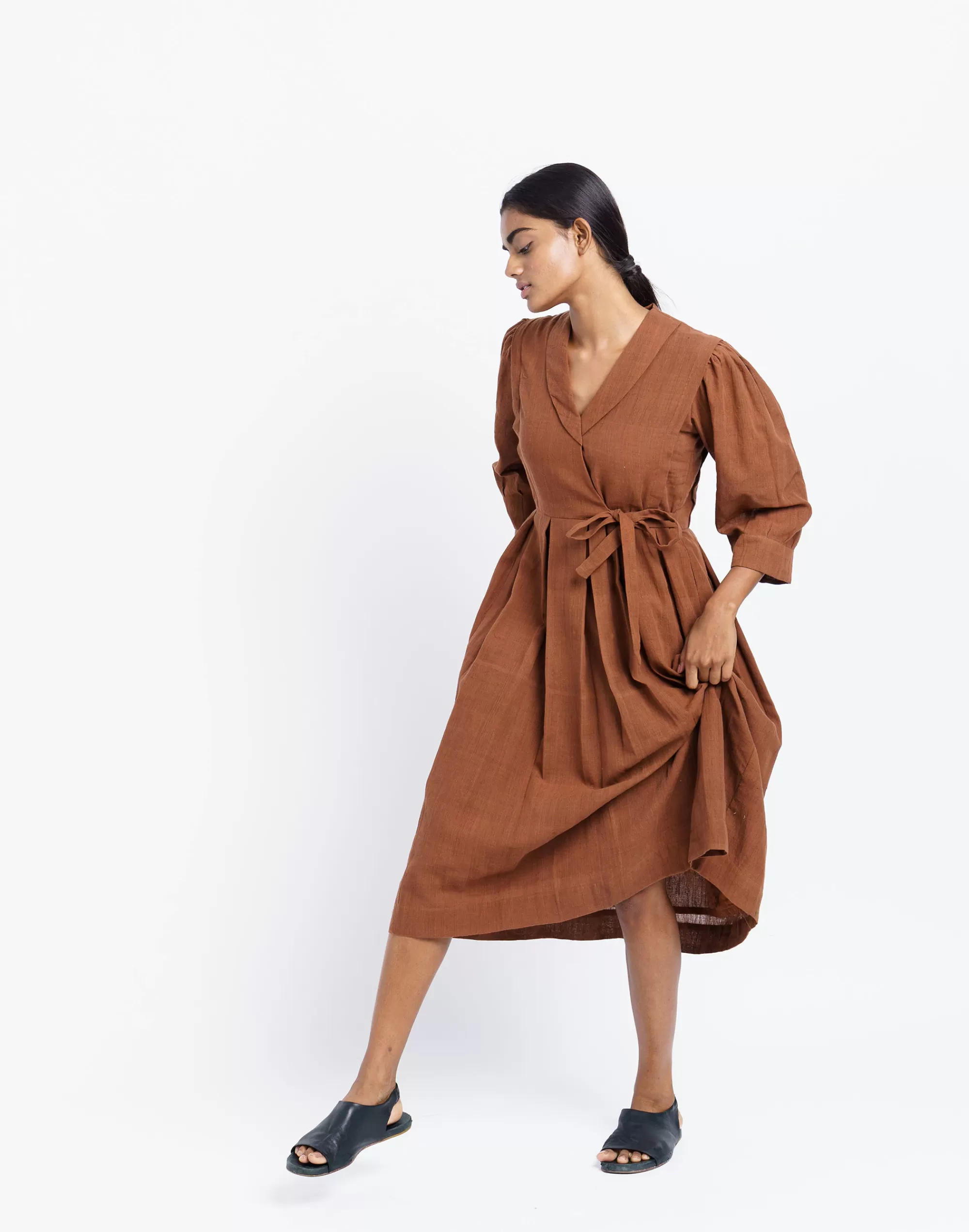 Madewell Dresses>World Of Crow 70's Classic Wrap Midi Dress Brown