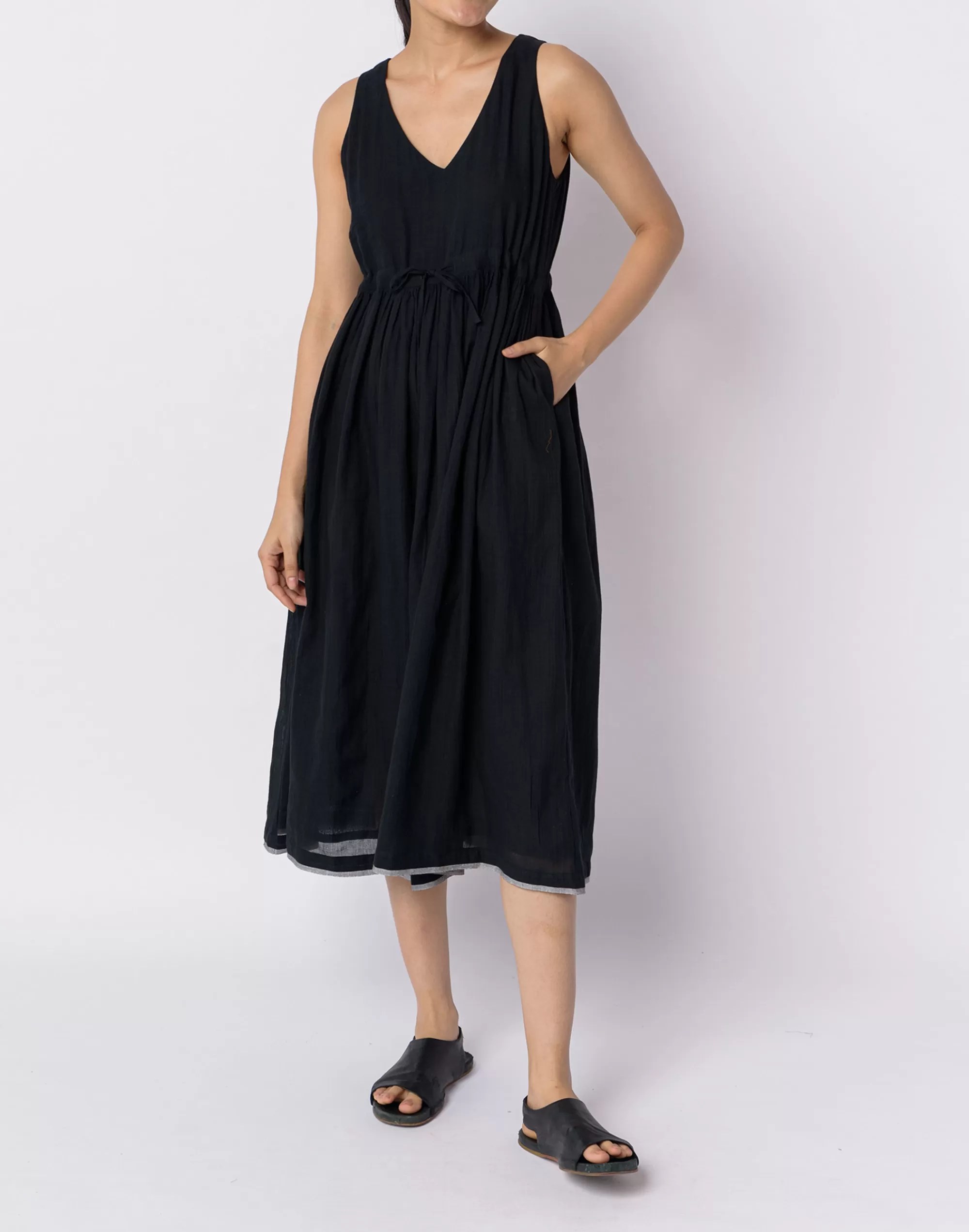 Madewell Dresses>World Of Crow Front Tie-Up Dress Black