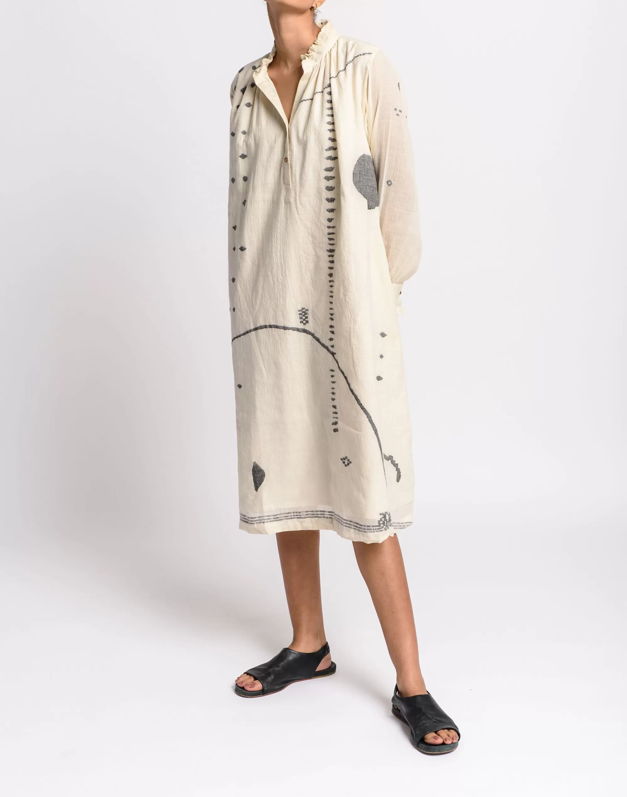 Madewell Dresses>World Of Crow Abstract Flared Dress Off White