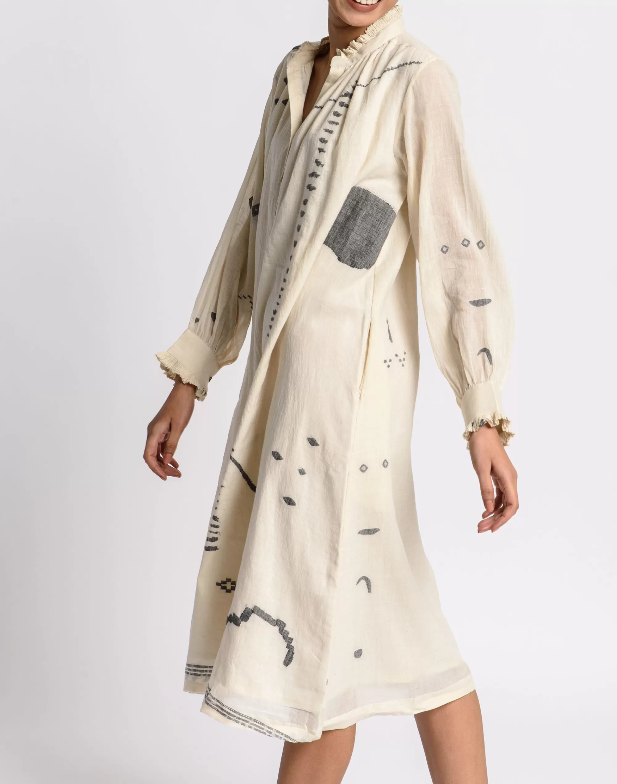 Madewell Dresses>World Of Crow Abstract Flared Dress Off White