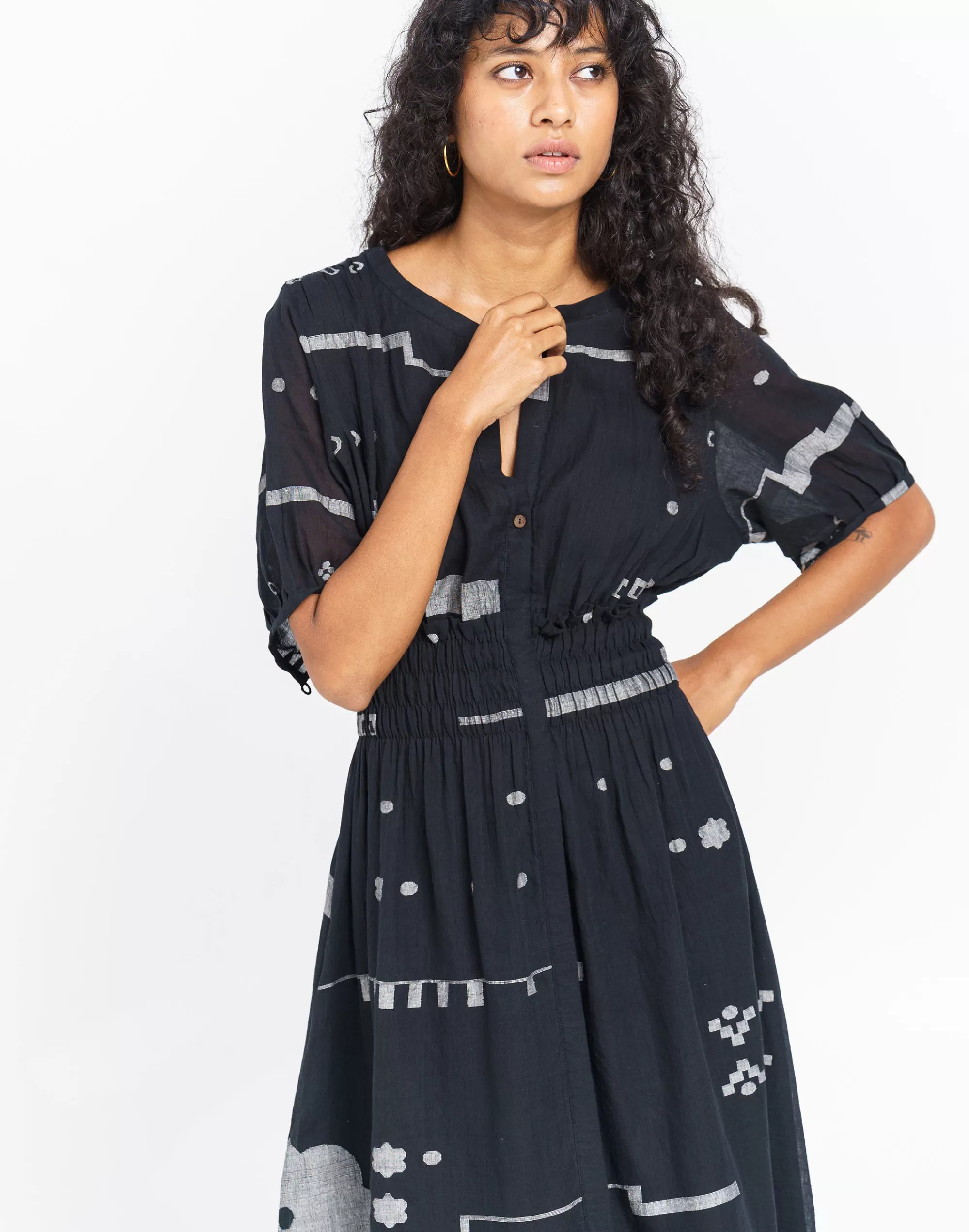 Madewell Dresses>World Of Crow Elasticated Waist Midi Dress Black