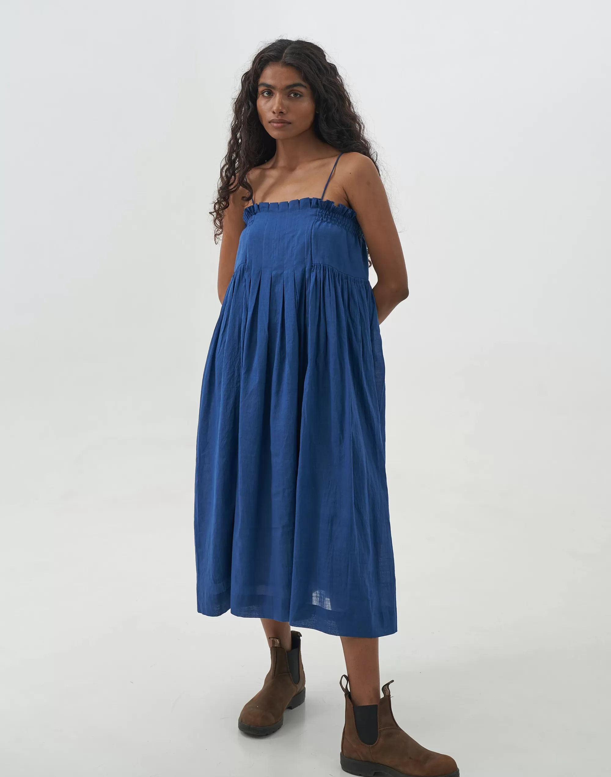 Madewell Dresses>World Of Crow Midnight Blue Spaghetti Midi Dress Cobalt Blue