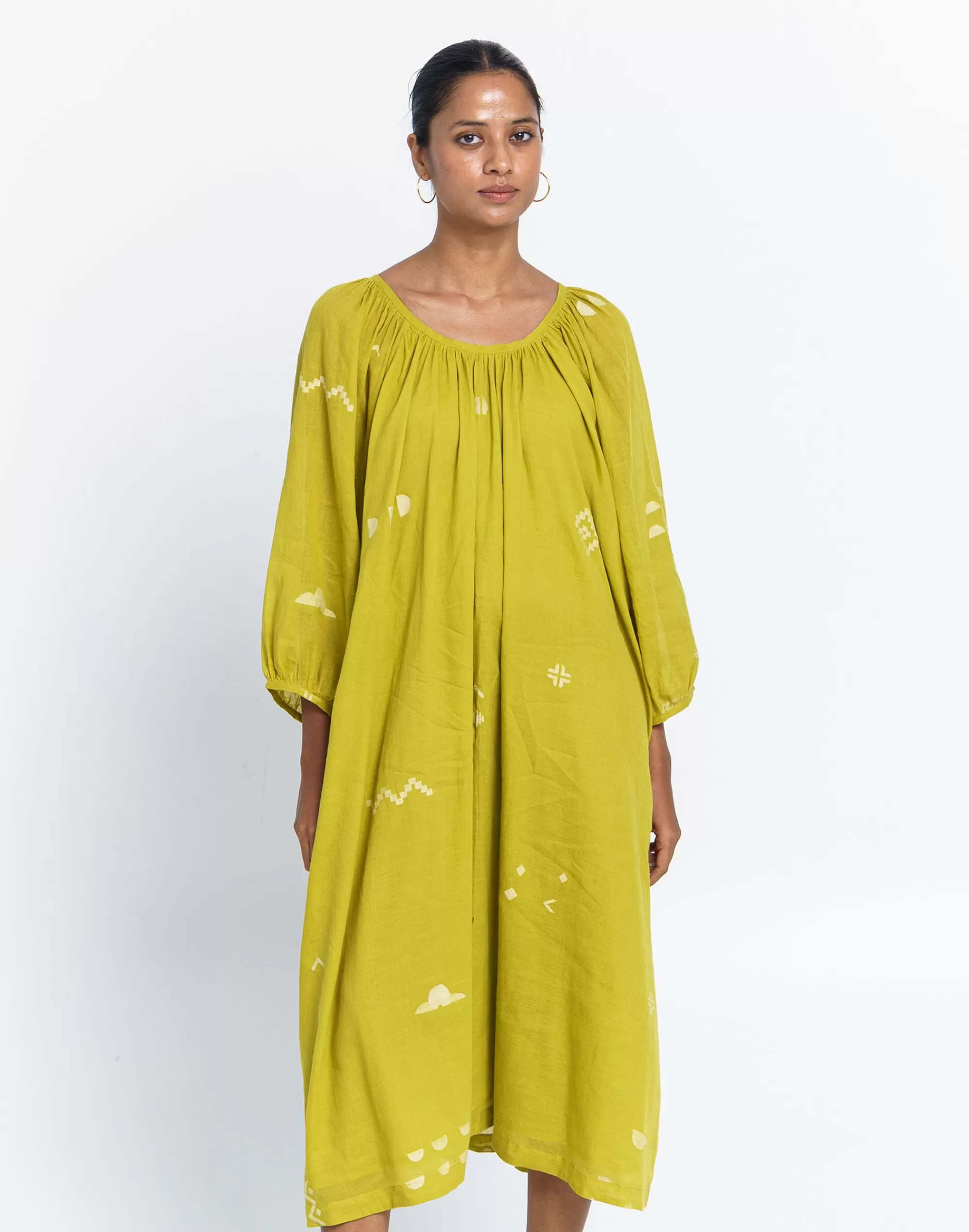 Madewell Dresses>World Of Crow Ochre Scoop-Neck Gathered Dress Light Green