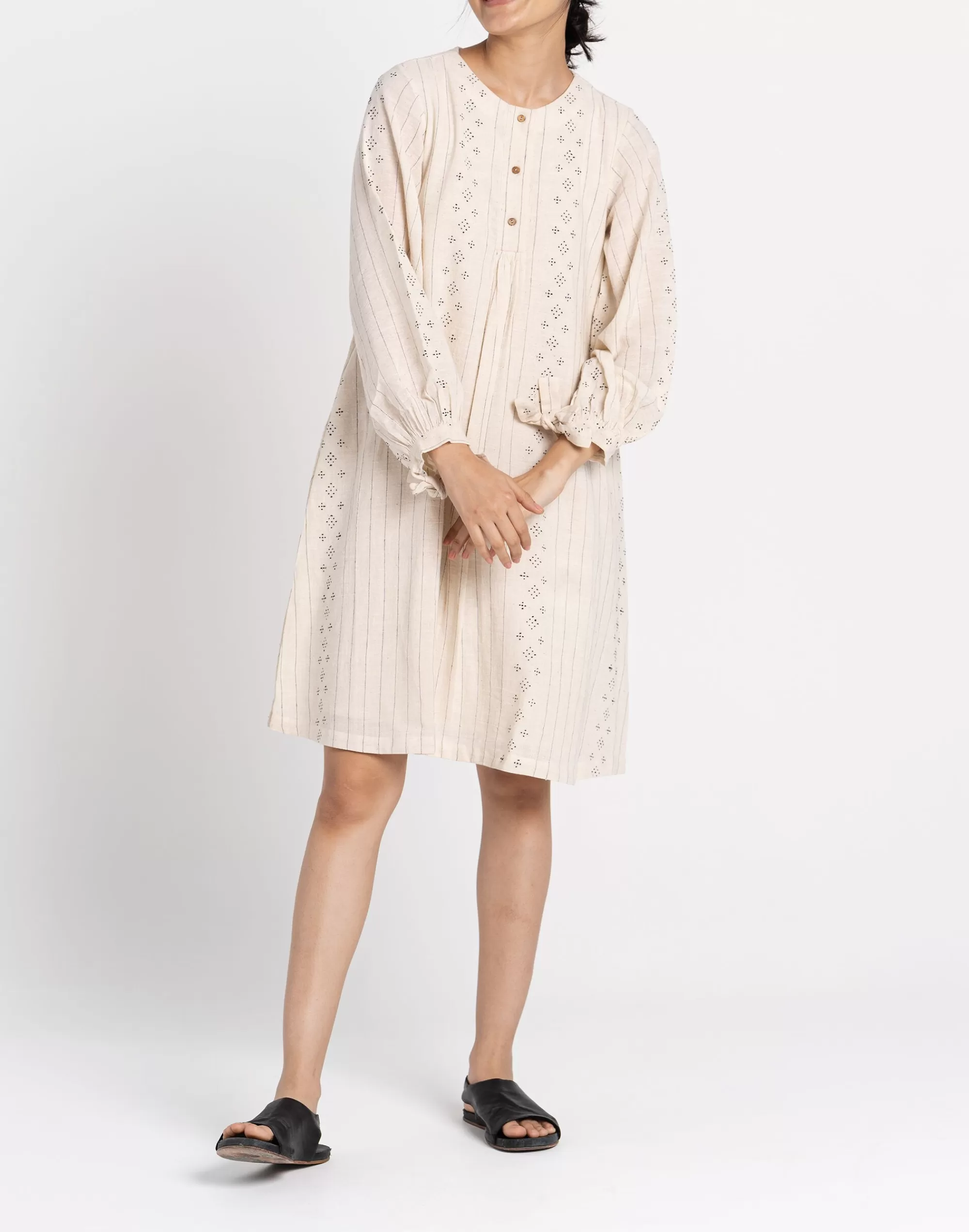 Madewell Dresses>World Of Crow Stripes And Dots Dress Off White