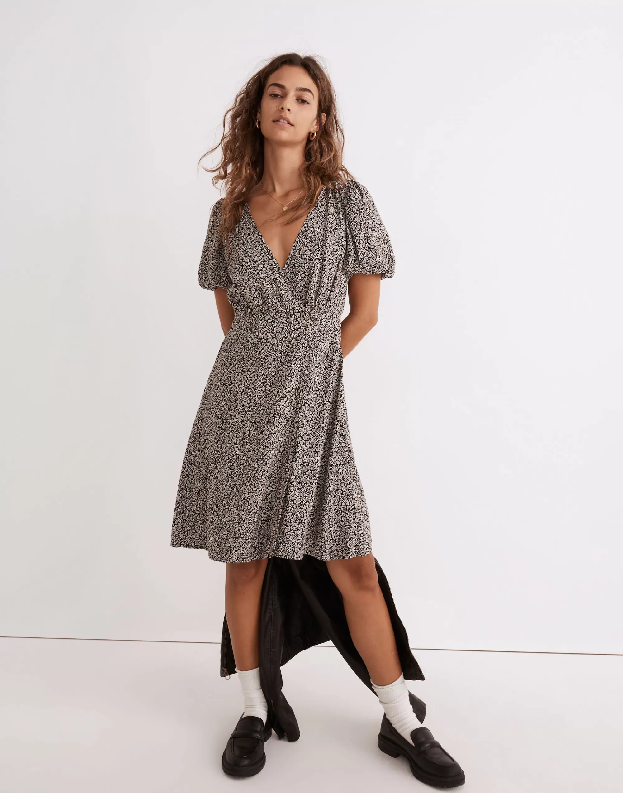 Madewell Dresses>Wrap Mini Dress In Tudor Floral True Black